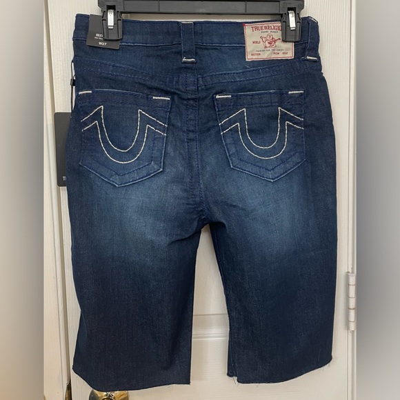 TRUE RELIGION- NWT Sz 27 RILEY MID-RISE BERMUDA Dark Wash Denim Jeans R- $159.00 - Picture 2 of 12